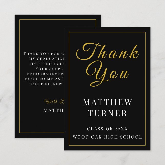 Luxe Black Gold Grad Thank You Card (Front/Back)