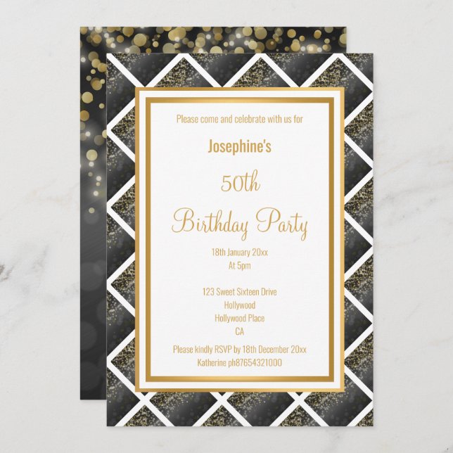 LUXE BLACK GOLD GRID 2 BIRTHDAY INVITATION (Front/Back)
