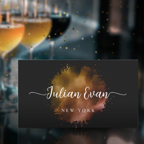 Luxe Black Gold Holographic Script Business Card