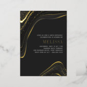 Luxe Black & Gold Liquid Marble Birthday Party Foil Invitation (Standing Front)