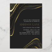 Luxe Black & Gold Liquid Marble Graduation Party Foil Invitation (Front)