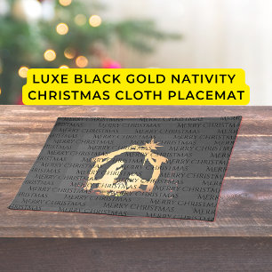 Luxe Black Gold Nativity Christmas Cloth Placemat