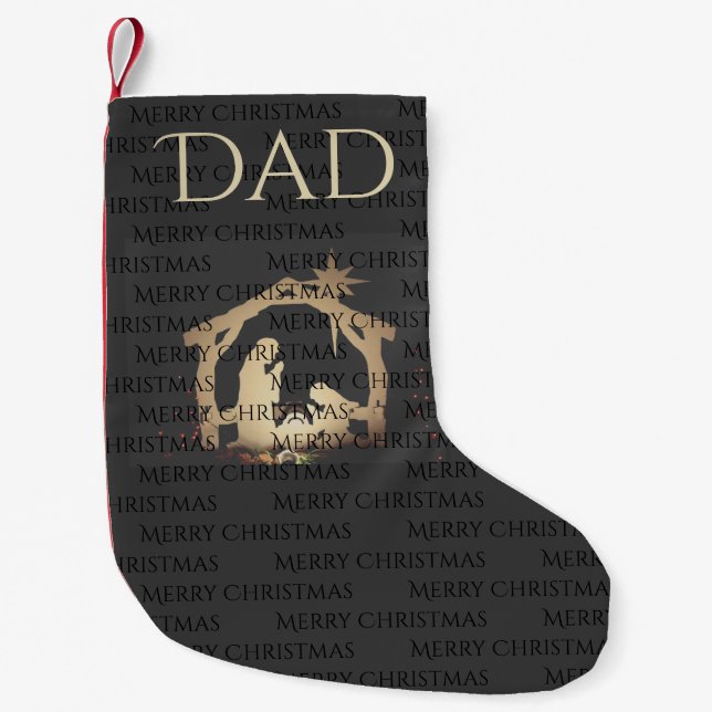 Luxe Black Gold Nativity Personalized Christmas  Small Christmas Stocking (Front)