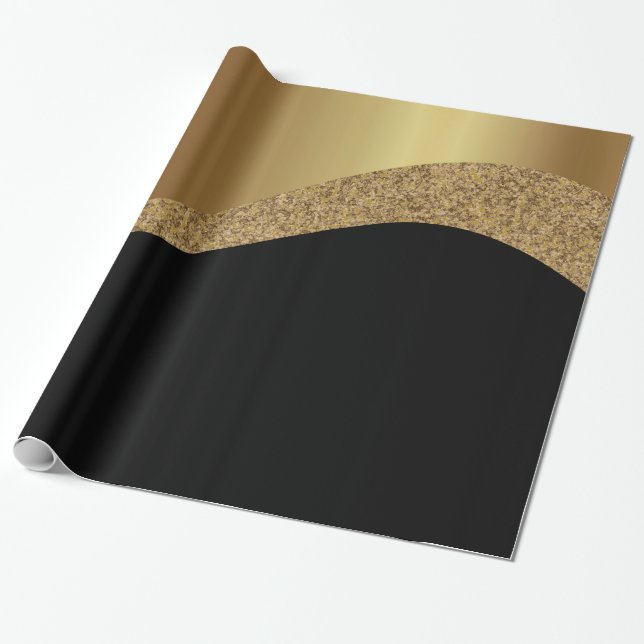 LUXE BLACK GOLD PATTERN WRAPPING PAPER GIFT WRAP (Unrolled)