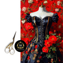 Luxe Black Gothic Corset Mannequin Red Floral Deco