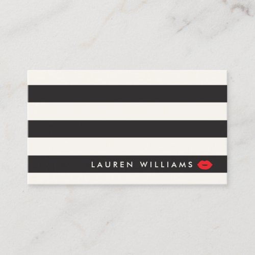 Luxe BlackIvory Stripes Red Lips Makeup Artist Business Card