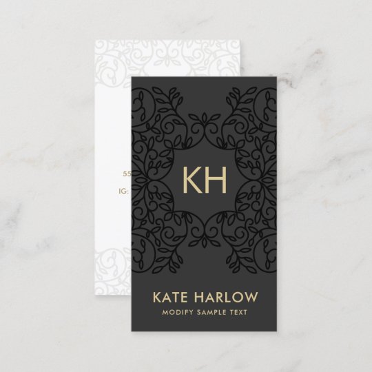 Luxe Black Ornate Gold Monogram Business Card