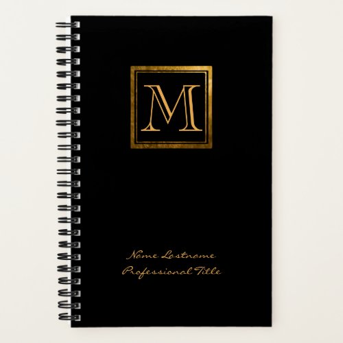 Luxe Black Square Gold Monogram Checklist Notebook