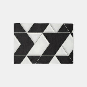 Luxe Black & White Area Rug: 3D Velvet & Silk Text Rug