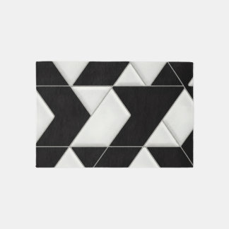 Luxe Black & White Area Rug: 3D Velvet & Silk Text Rug