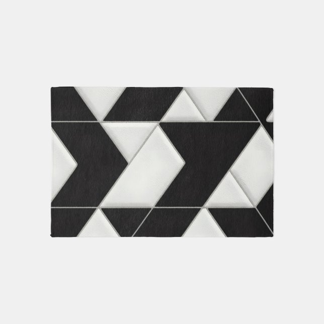 Luxe Black & White Area Rug: 3D Velvet & Silk Text Rug (Front)