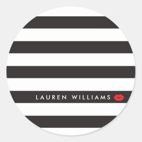 Luxe BlackWhite Stripes Red Lips Makeup Artist Classic Round Sticker