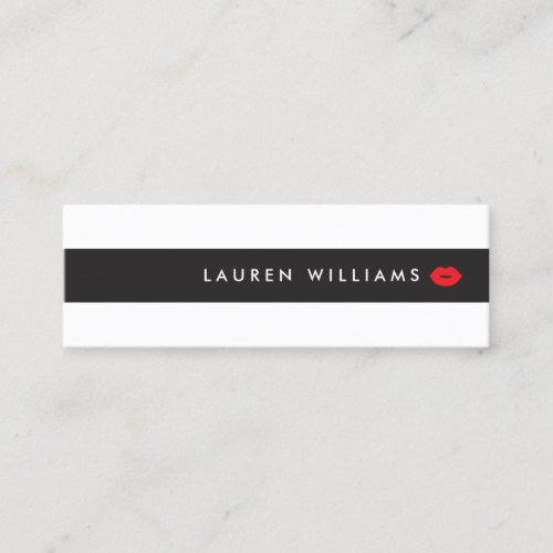 Luxe BlackWhite Stripes Red Lips Makeup Artist Mini Business Card