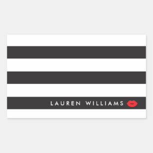 Luxe Black/White Stripes Red Lips Makeup Artist Rectangular Sticker