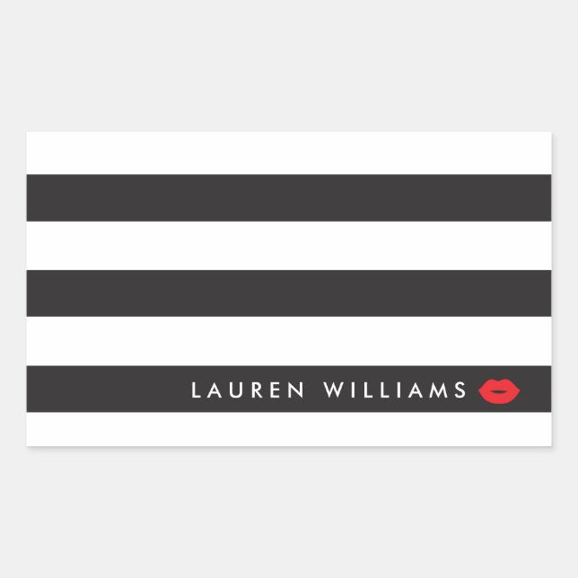 Luxe Black/White Stripes Red Lips Makeup Artist Rectangular Sticker (Front)