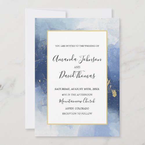 Luxe Blue and Gold Alcohol Ink Invitation