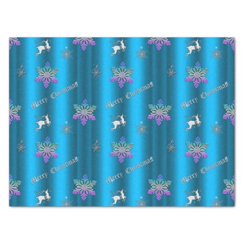 Luxe Blue Christmas Snowflakes and Reindeer Tissue Paper