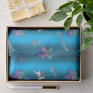 Luxe Blue Christmas Snowflakes and Reindeer Tissue Paper