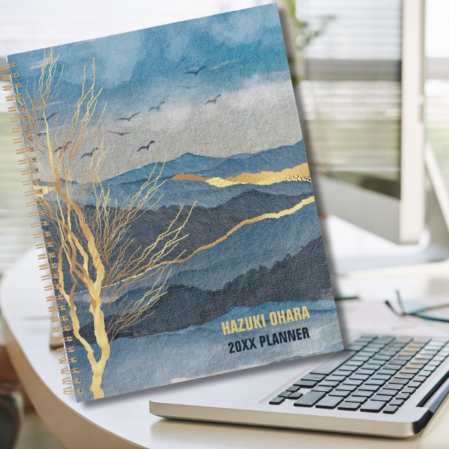 Luxe Blue Gold Watercolor Mountain Planner (Creator Uploaded)