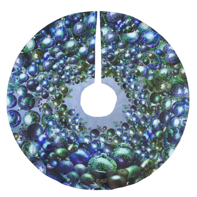 Luxe Blue Green Christmas Tree Skirt (Front)