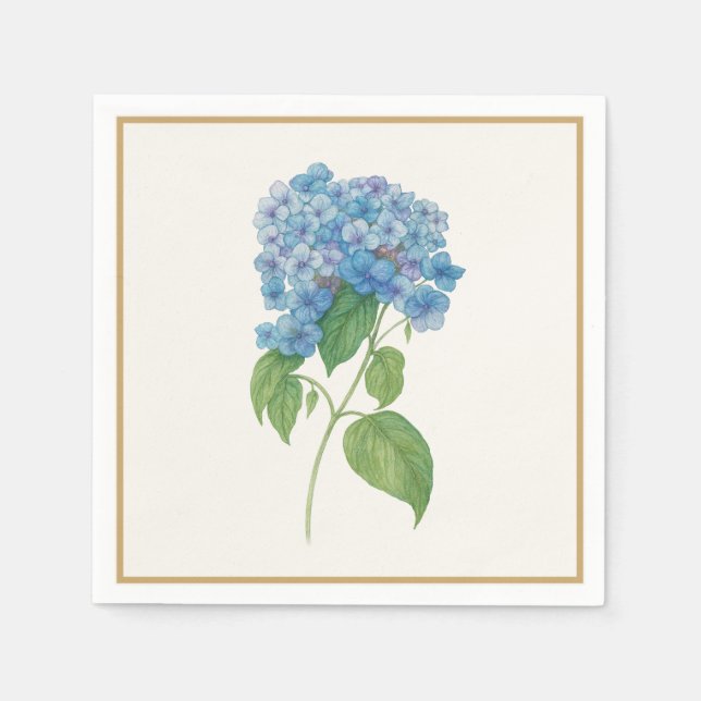 Luxe Blue Hydrangea Napkin — Elegant Botanical  (Front)