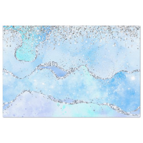 Luxe Blue Marble  Silver Glitter  Tissue Paper