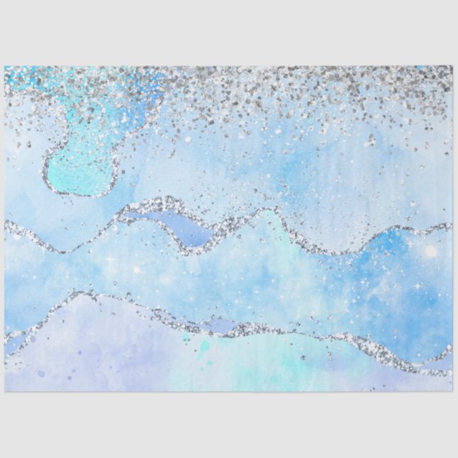 Luxe Blue Marble & Silver Glitter  Tissue Paper (Front)