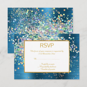 LUXE BLUE RAINBOW HOLOGRAPHIC SPOT RSVP CARD