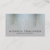 Luxe Blue Silver Confetti Rain Pattern Business Card