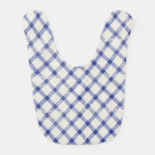 Luxe Blue White Gingham Baby Bib
