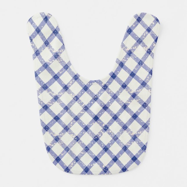 Luxe Blue White Gingham Baby Bib (Front)