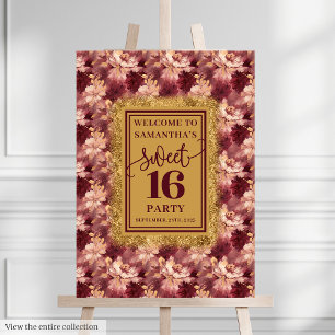 Luxe Blush Burgundy Gold Sweet 16 Party Poster