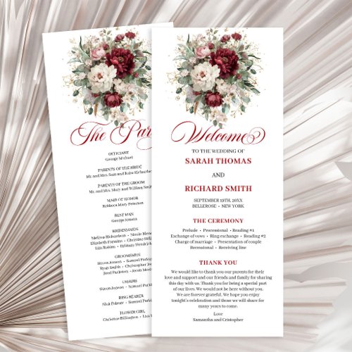 Luxe Blush Burgundy Gold Wedding Program