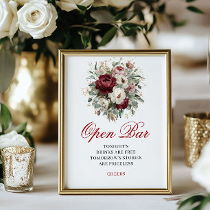 Luxe Blush Burgundy Open Bar Tabletop Sign