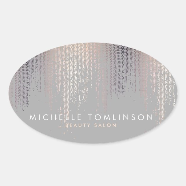 Luxe Blush Confetti Rain Pattern Gray Oval Sticker (Front)