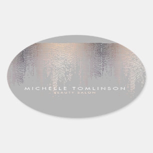 Luxe Blush Confetti Rain Pattern Gray Oval Sticker