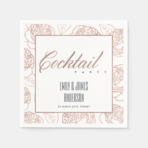 LUXE BLUSH PINK ROSE GOLD FLORAL COCKTAIL PARTY NAPKINS
