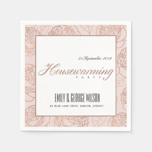 LUXE BLUSH PINK ROSE GOLD FLORAL HOUSEWARMING NAPKINS