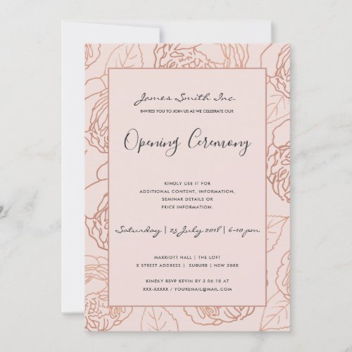 LUXE BLUSH PINK ROSE GOLD FLORAL OPENING CEREMONY INVITATION