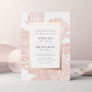Luxe blush rose gold vintage botanical wedding foil invitation