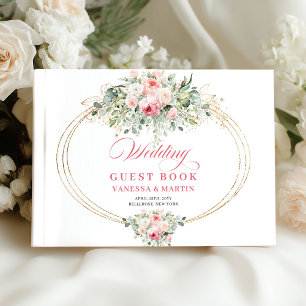 Luxe blush roses greenery gold boho rustic wedding guest book