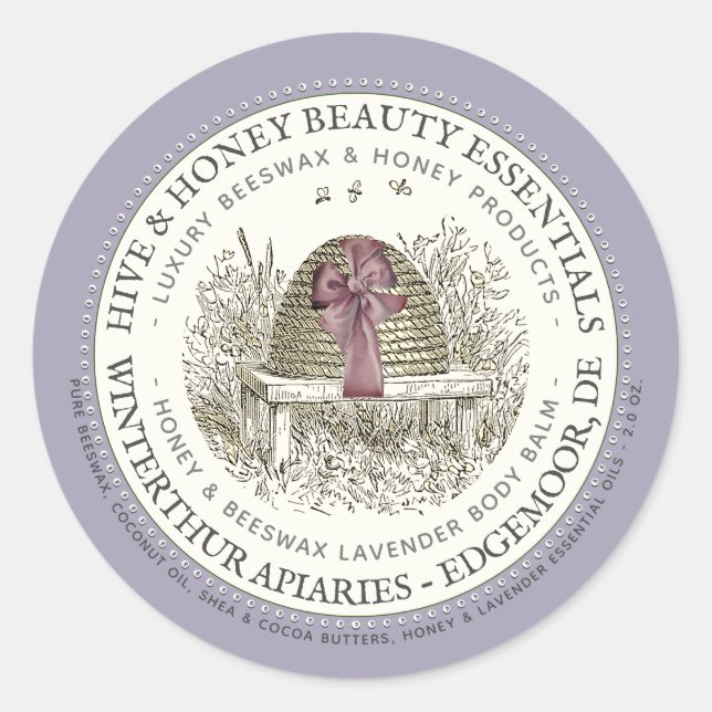 Luxe Body Balm Label Lavender with Skep and Bow (Front)