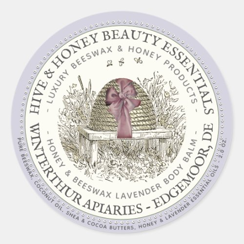 Luxe Body Balm Label Lavender with Skep and Bow