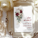 Luxe Boho Burgundy White Floral Save The Date Invitation<br><div class="desc">✅ For matching items search 208W in my collections ✅ Celebrate your love with this boho watercolor wedding invitation, featuring burgundy and white roses accented with gold leaves. Designed in a luxurious palette of burgundy, marsala, maroon, deep red, blush, and gold, this invitation combines romantic elegance with boho charm, perfect...</div>