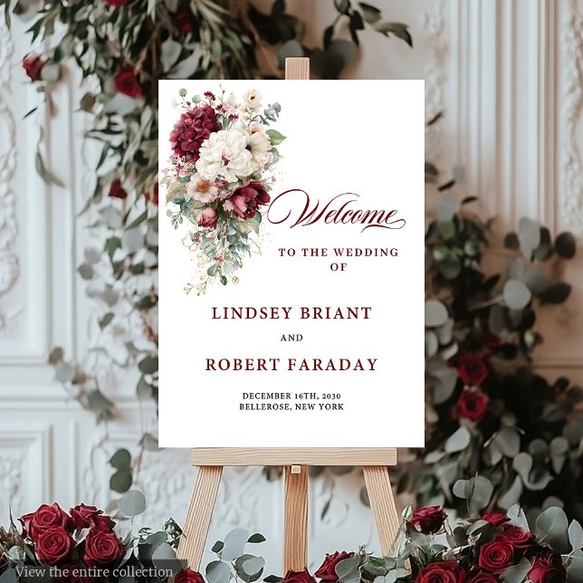 Luxe Boho Burgundy White Wedding Welcome Poster (Luxe Boho Burgundy White Wedding Welcome Template)