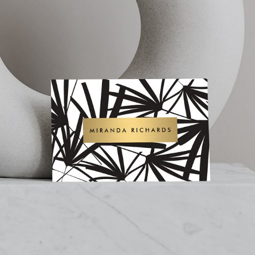 Luxe Bold Black and White Palm Leaves Business Card