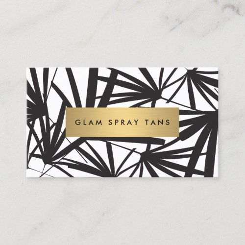 Luxe Bold Black and White Palm Leaves Spray Tan Business Card