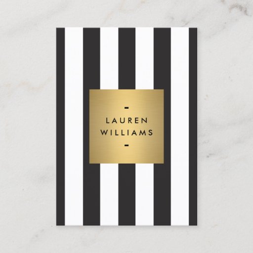 Customizable Luxe Bold Black and White Stripes Gold Box Large Business Cards