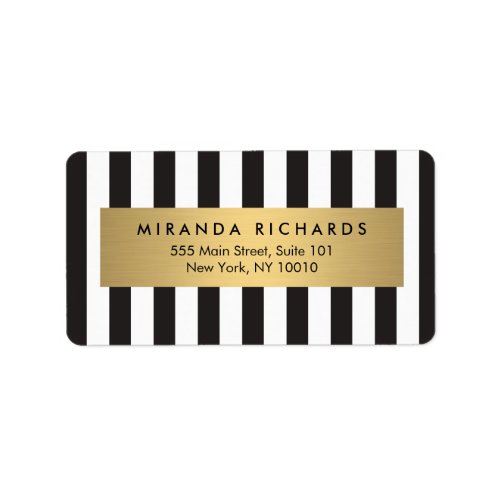 Luxe Bold Black and White Stripes with Gold Bar Label