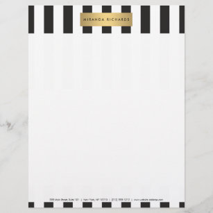 Luxe Bold Black and White Stripes with Gold Bar Letterhead